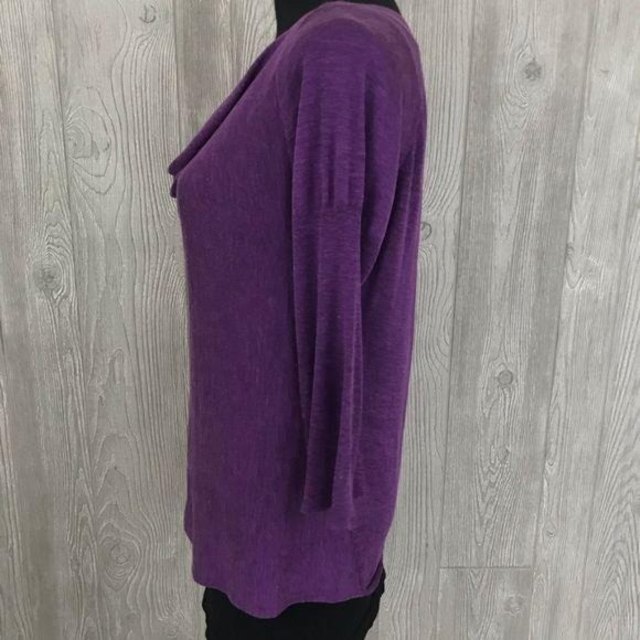 Eileen Fisher small purple cowl neck cropped long sleeve shirt sweater - Picture 2 of 5